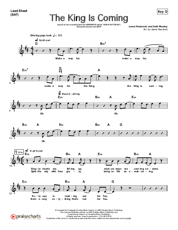 The King Is Coming Lead Sheet (Newsboys)