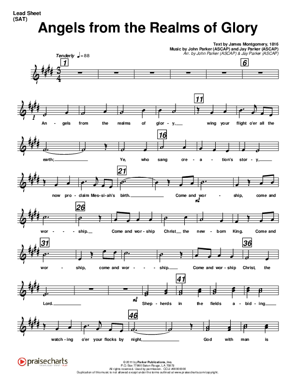 Angels From The Realms Of Glory Lead Sheet (SAT) (John Parker / Jay Parker)