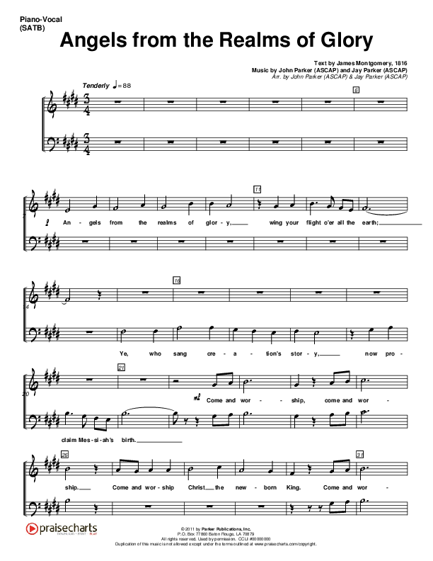 Angels From The Realms Of Glory Piano/Vocal (SATB) (John Parker / Jay Parker)