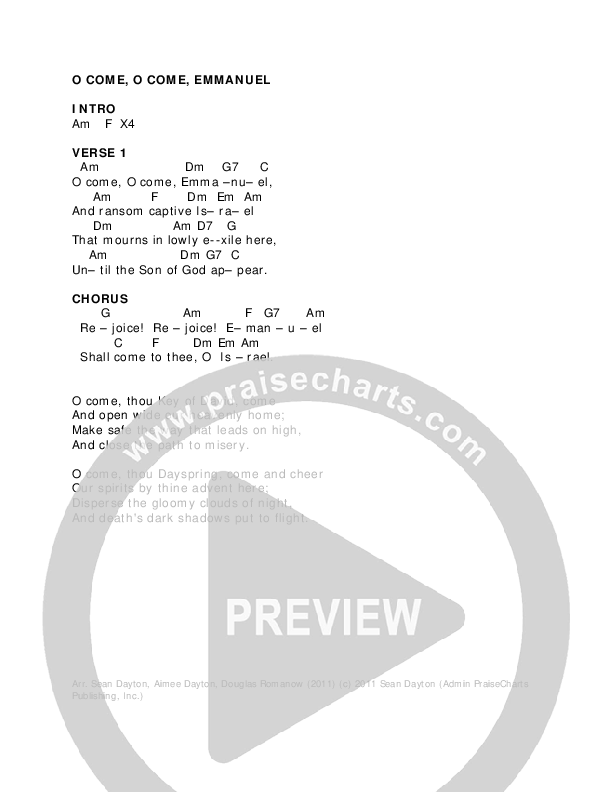 O Come O Come Emmanuel Chord Chart (Sean Dayton / Aimee Dayton)