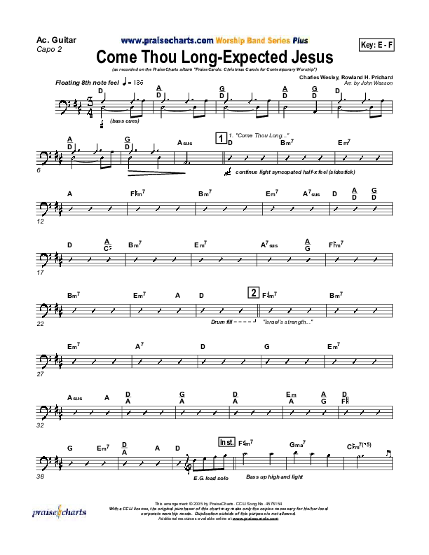 Come Thou Long Expected Jesus Acoustic Guitar (PraiseCharts Band / Arr. John Wasson)