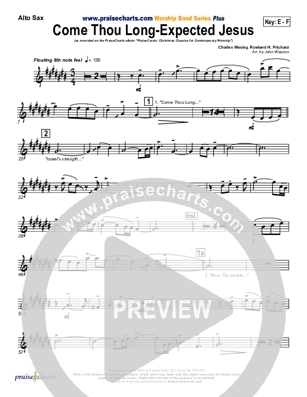 Come Thou Long Expected Jesus Alto Sax (PraiseCharts Band / Arr. John Wasson)