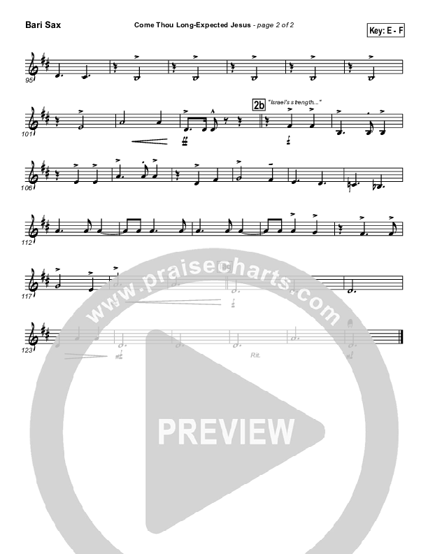 Come Thou Long Expected Jesus Bari Sax (PraiseCharts Band / Arr. John Wasson)