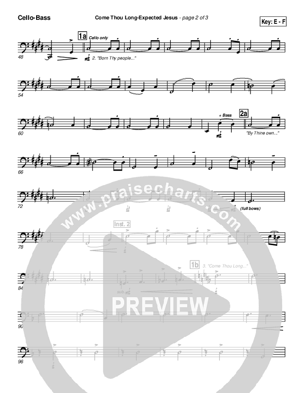Come Thou Long Expected Jesus Cello/Bass (PraiseCharts Band / Arr. John Wasson)