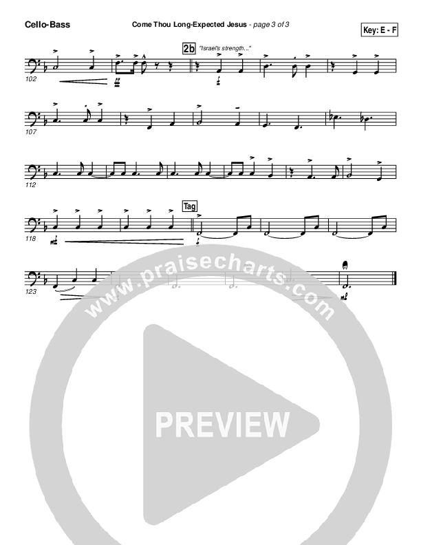 Come Thou Long Expected Jesus Cello/Bass (PraiseCharts Band / Arr. John Wasson)