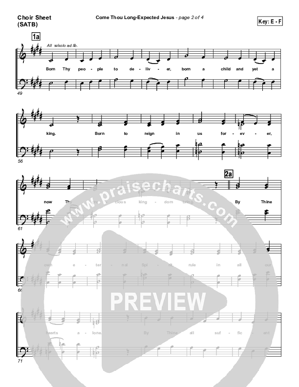 Come Thou Long Expected Jesus Choir Sheet (SATB) (PraiseCharts Band / Arr. John Wasson)