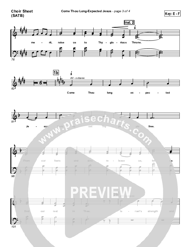Come Thou Long Expected Jesus Choir Sheet (SATB) (PraiseCharts Band / Arr. John Wasson)