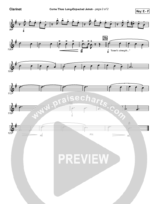 Come Thou Long Expected Jesus Clarinet (PraiseCharts Band / Arr. John Wasson)