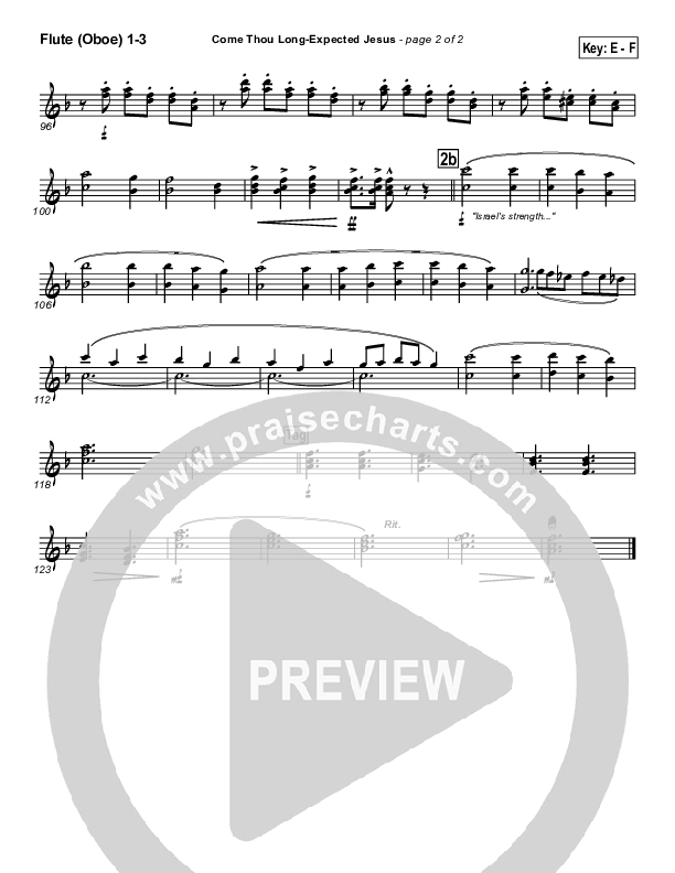 Come Thou Long Expected Jesus Flute/Oboe 1/2/3 (PraiseCharts Band / Arr. John Wasson)