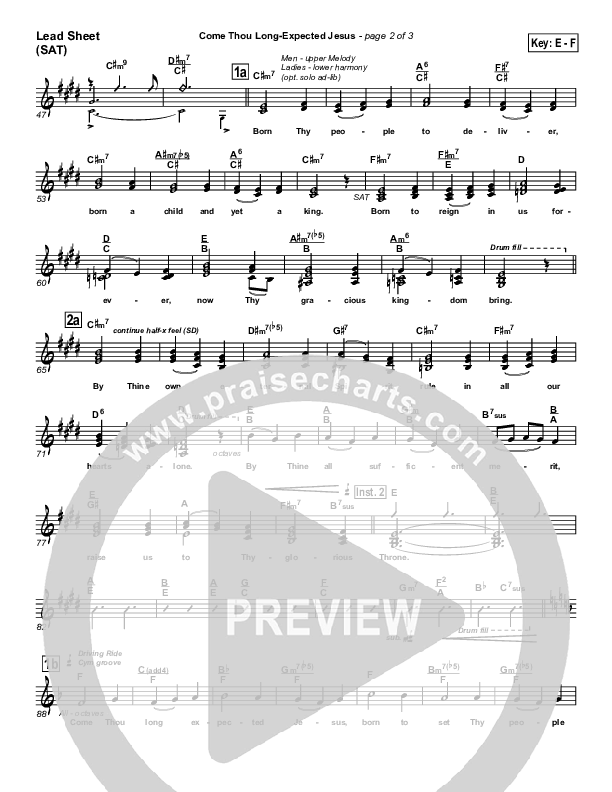 Come Thou Long Expected Jesus Lead Sheet (SAT) (PraiseCharts Band / Arr. John Wasson)