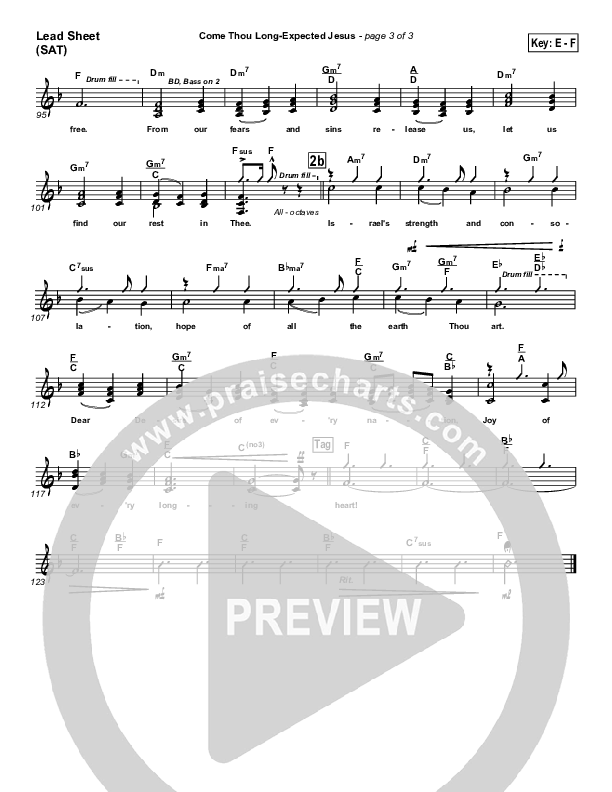 Come Thou Long Expected Jesus Lead Sheet (SAT) (PraiseCharts Band / Arr. John Wasson)