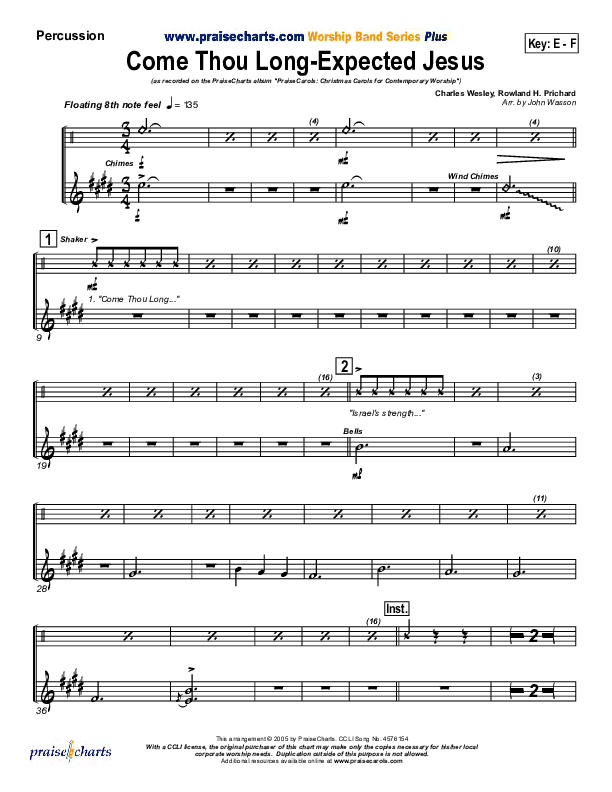 Come Thou Long Expected Jesus Percussion (PraiseCharts Band / Arr. John Wasson)