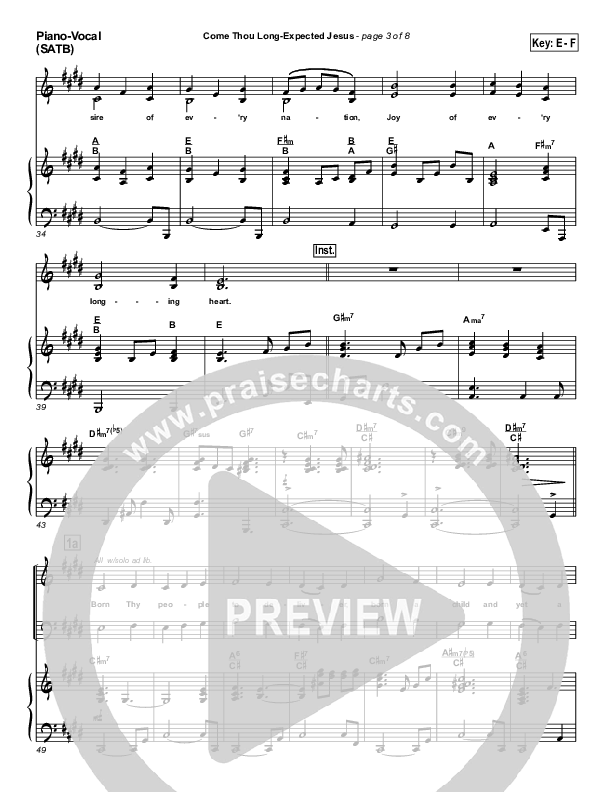 Come Thou Long Expected Jesus Piano/Vocal & Lead (PraiseCharts Band / Arr. John Wasson)