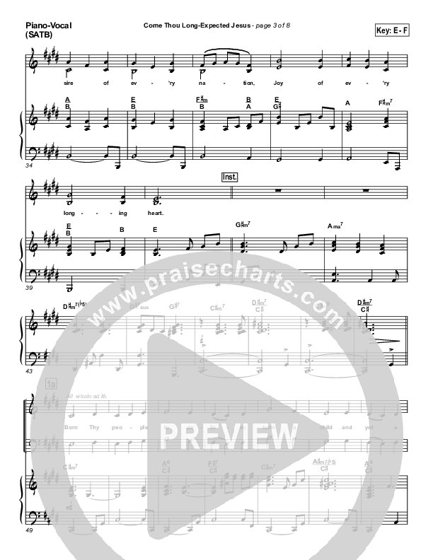 Come Thou Long Expected Jesus Piano/Vocal (SATB) (PraiseCharts Band / Arr. John Wasson)