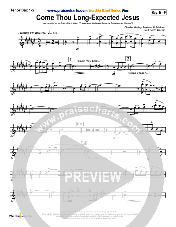 Come Thou Long Expected Jesus Tenor Sax 1/2 (PraiseCharts Band / Arr. John Wasson)