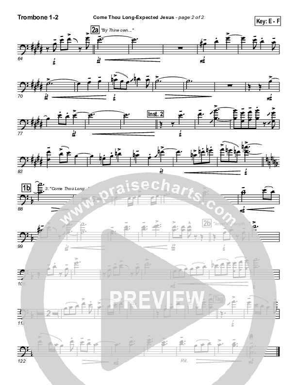 Come Thou Long Expected Jesus Trombone 1/2 (PraiseCharts Band / Arr. John Wasson)