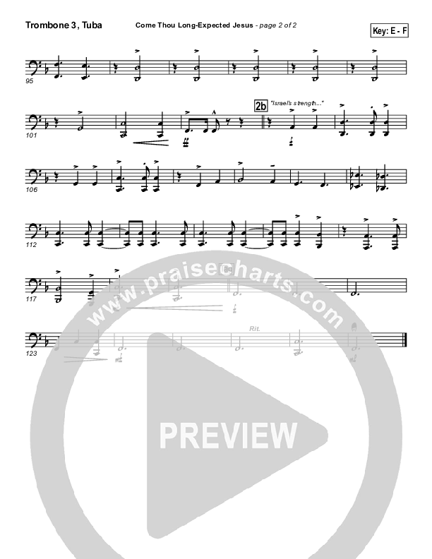 Come Thou Long Expected Jesus Trombone 3/Tuba (PraiseCharts Band / Arr. John Wasson)