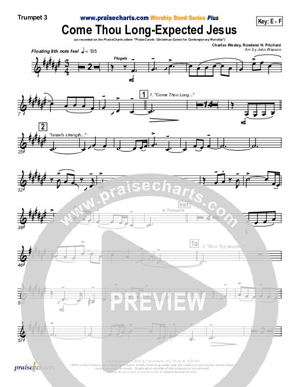 Come Thou Long Expected Jesus Trumpet 3 (PraiseCharts Band / Arr. John Wasson)