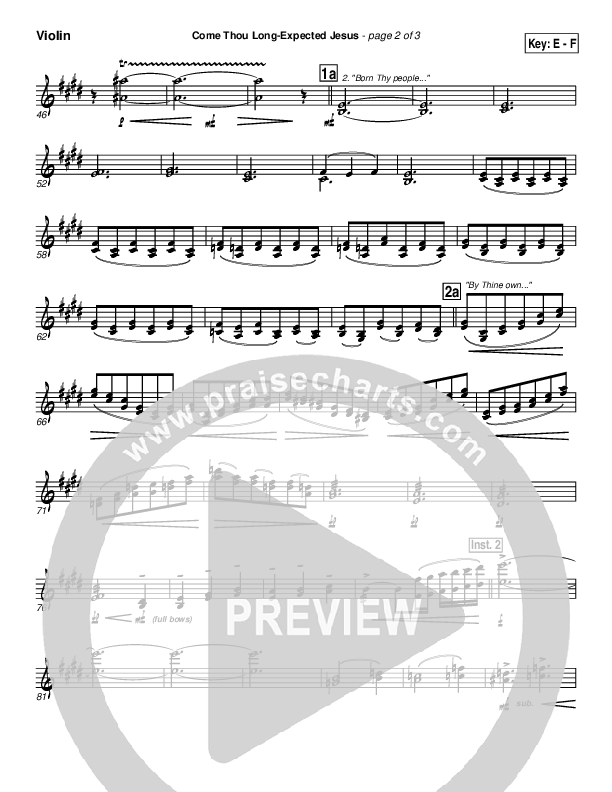 Come Thou Long Expected Jesus Violins (PraiseCharts Band / Arr. John Wasson)