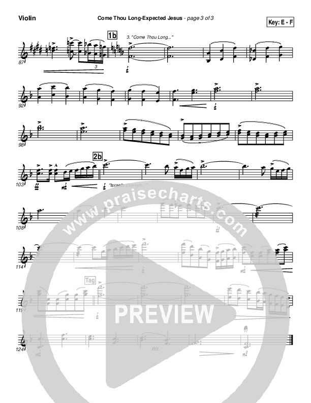 Come Thou Long Expected Jesus Violins (PraiseCharts Band / Arr. John Wasson)