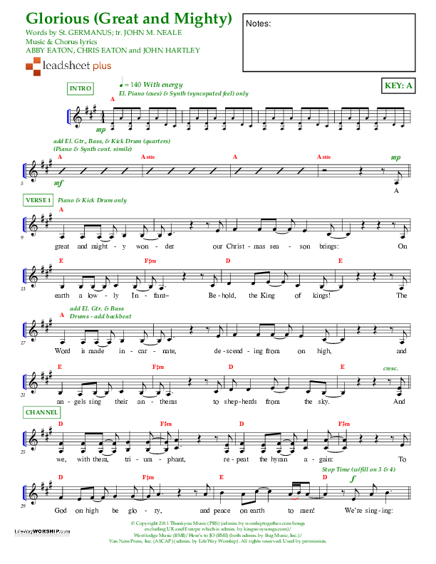 Glorious (Great And Mighty) Lead Sheet (Aaron Keyes)