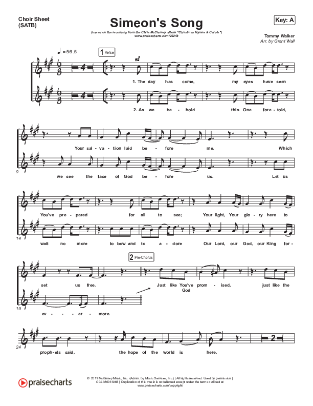Simeon's Song Choir Sheet (SATB) (Chris McClarney)