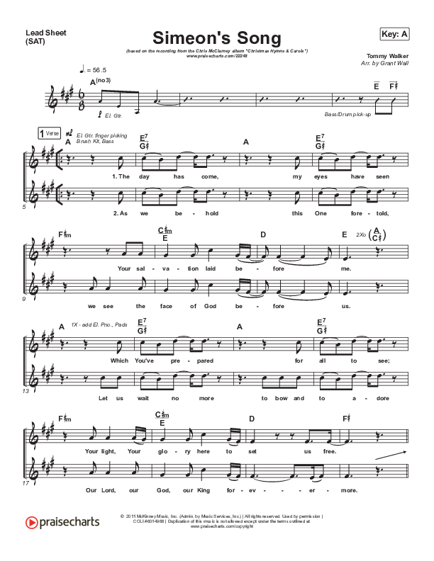Simeon's Song Lead Sheet (SAT) (Chris McClarney)
