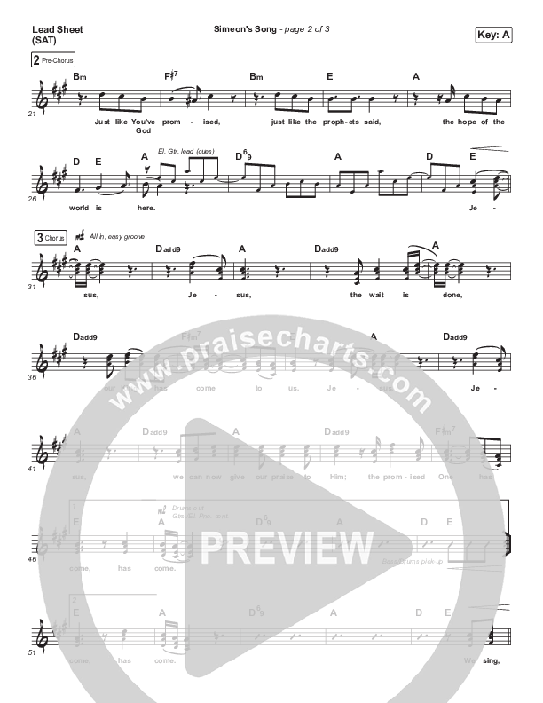 Simeon's Song Lead Sheet (SAT) (Chris McClarney)