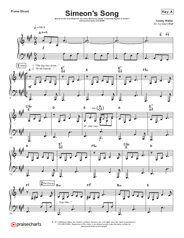 Simeon's Song Piano Sheet (Chris McClarney)