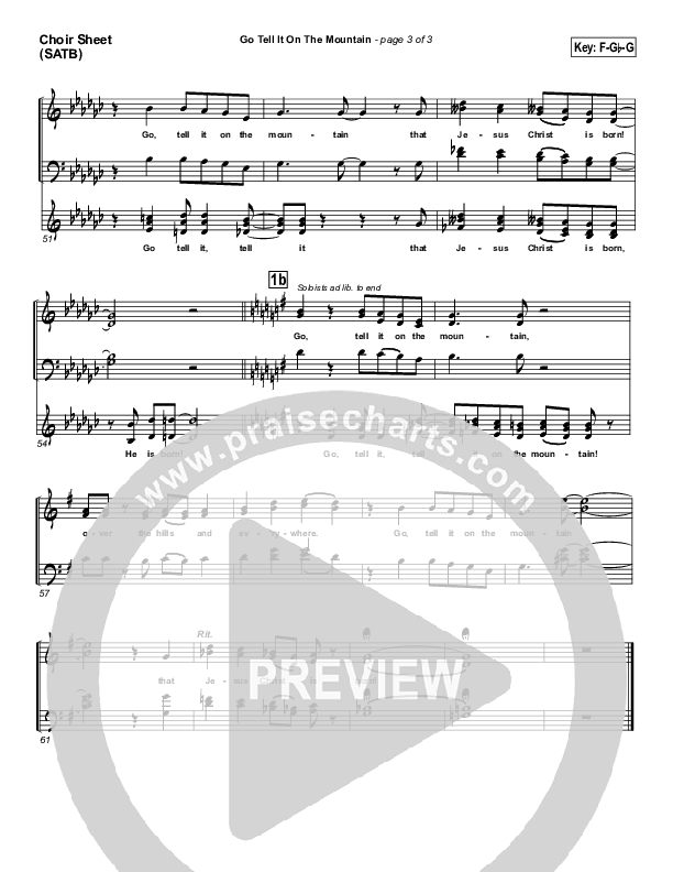 Go Tell It On The Mountain Choir Sheet (SATB) (PraiseCharts Band / Arr. Daniel Galbraith)