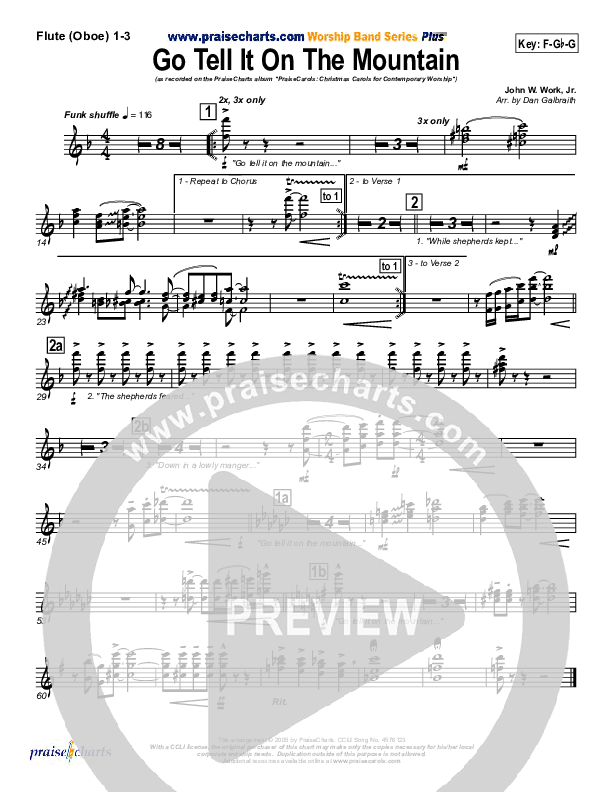 Go Tell It On The Mountain Flute/Oboe 1/2/3 (PraiseCharts Band / Arr. Daniel Galbraith)