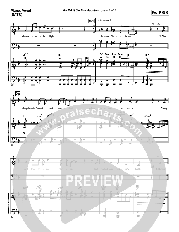 Go Tell It On The Mountain Piano/Vocal (SATB) (PraiseCharts Band / Arr. Daniel Galbraith)