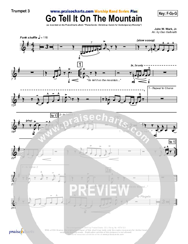 Go Tell It On The Mountain Trumpet 3 (PraiseCharts Band / Arr. Daniel Galbraith)