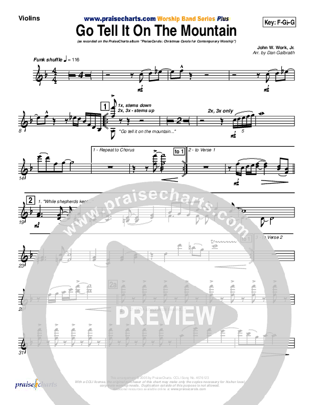 Go Tell It On The Mountain Violins (PraiseCharts Band / Arr. Daniel Galbraith)