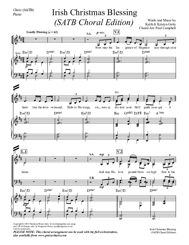 An Irish Christmas Blessing Choir Vocals (SATB) (Keith & Kristyn Getty)
