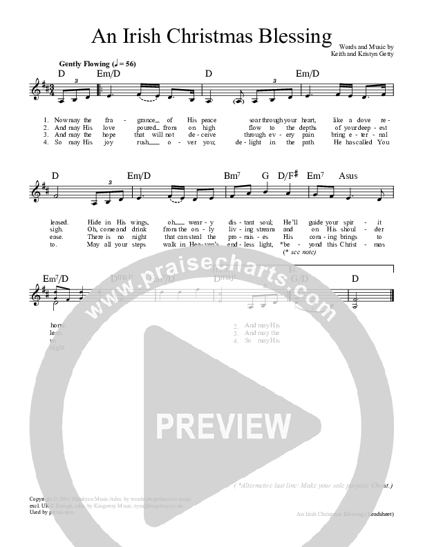 An Irish Christmas Blessing Lead Sheet (Keith & Kristyn Getty)