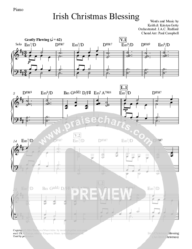 An Irish Christmas Blessing Piano Sheet (Keith & Kristyn Getty)