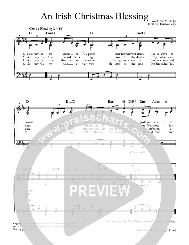 An Irish Christmas Blessing Piano/Vocal (Keith & Kristyn Getty)