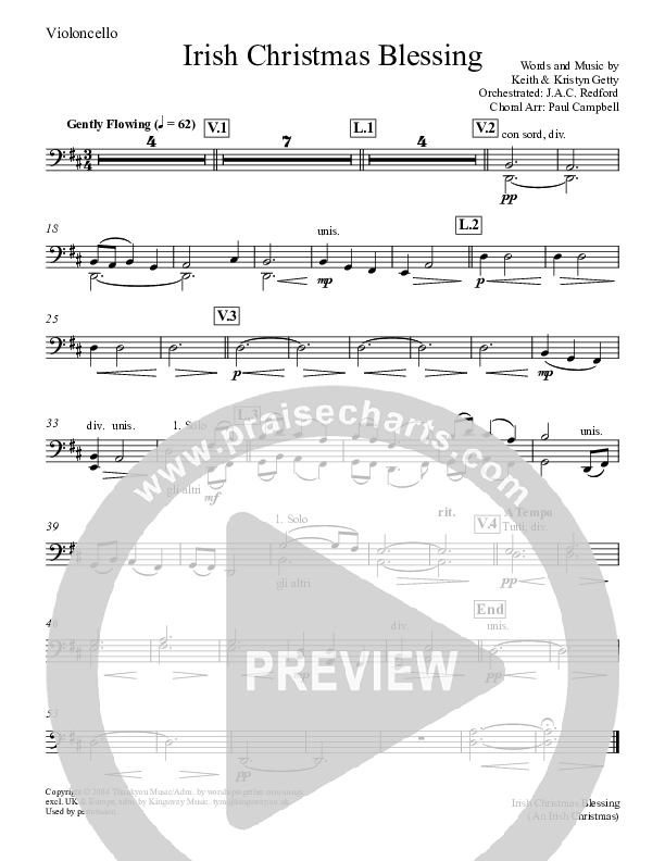 An Irish Christmas Blessing Violincello (Keith & Kristyn Getty)