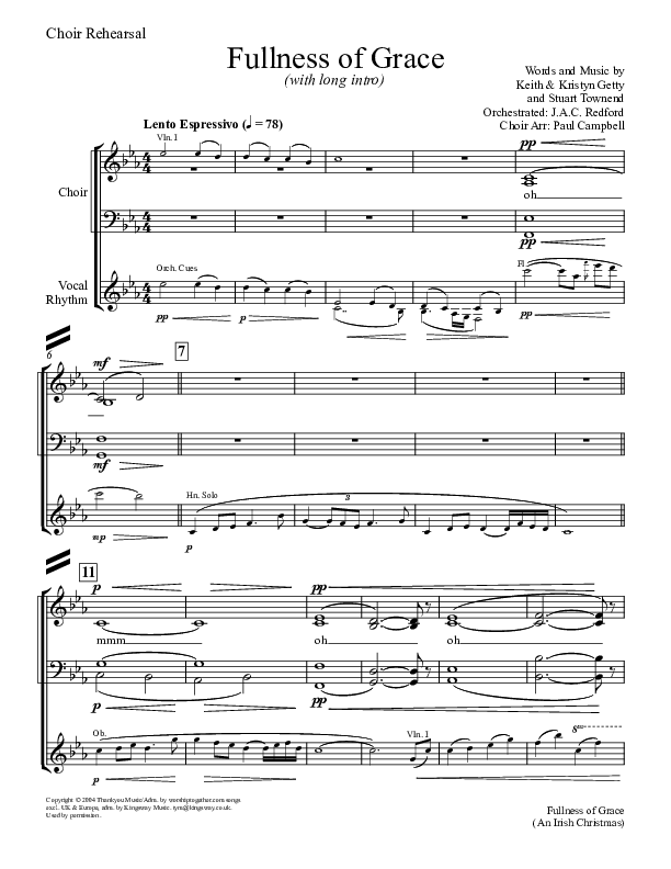Fullness Of Grace Choir Sheet (Keith & Kristyn Getty)