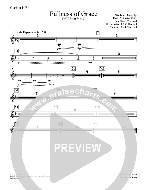 Fullness Of Grace Clarinet (Keith & Kristyn Getty)