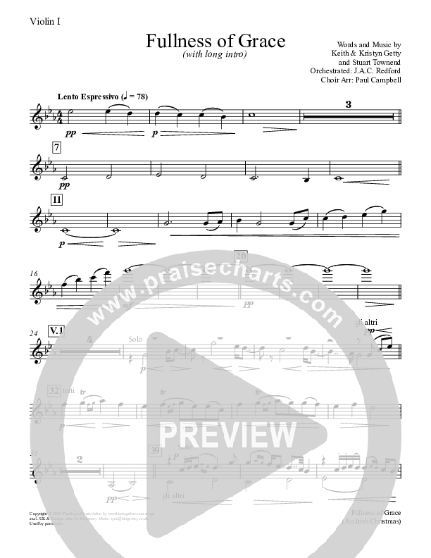 Fullness Of Grace Violin 1 (Keith & Kristyn Getty)