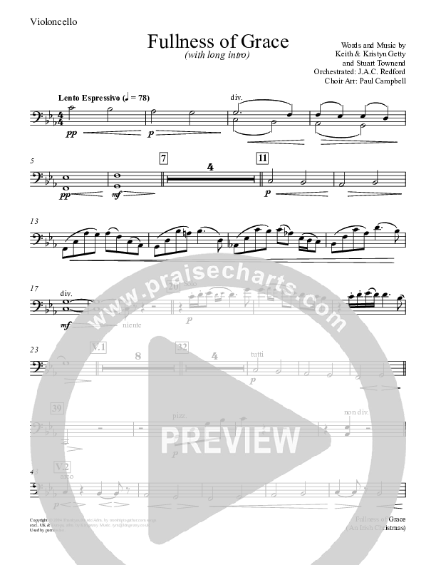 Fullness Of Grace Violincello (Keith & Kristyn Getty)