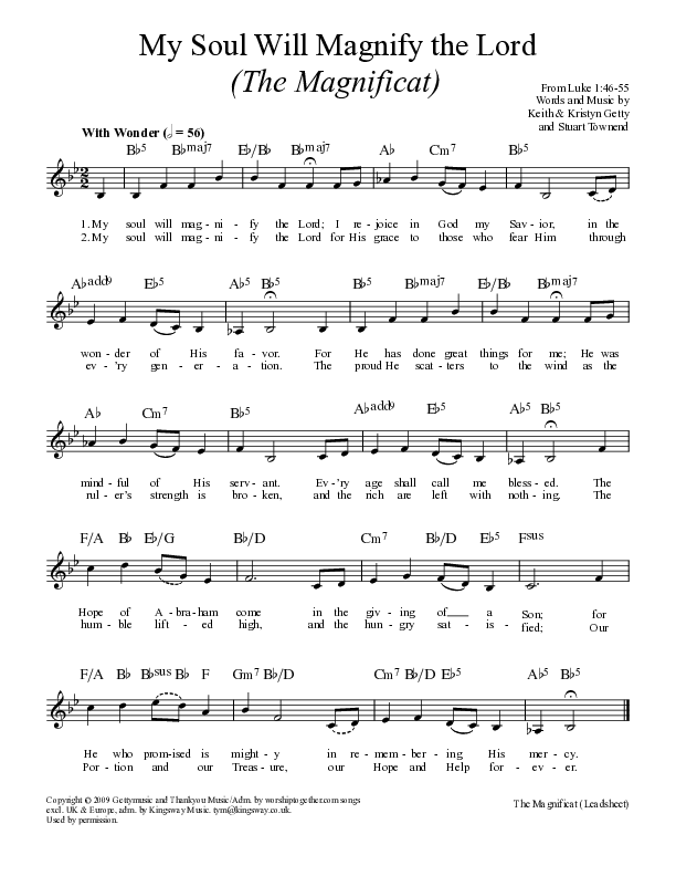 My Soul Will Magnify The Lord (The Magnificat) Lead Sheet (SAT) (Keith & Kristyn Getty)