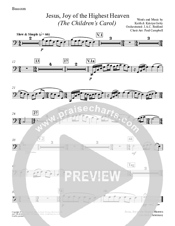 Jesus Joy Of The Highest Heaven (The Children's Carol) Bassoon (Keith & Kristyn Getty)