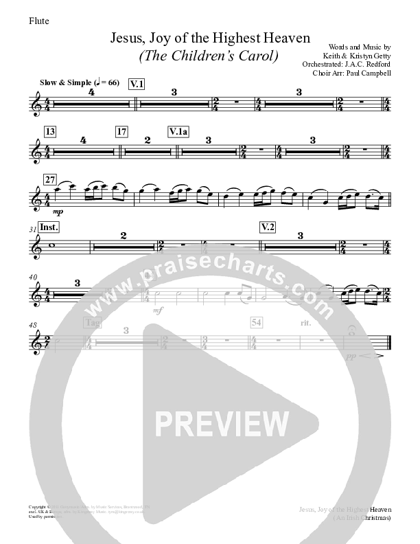 Jesus Joy Of The Highest Heaven (The Children's Carol) Flute (Keith & Kristyn Getty)
