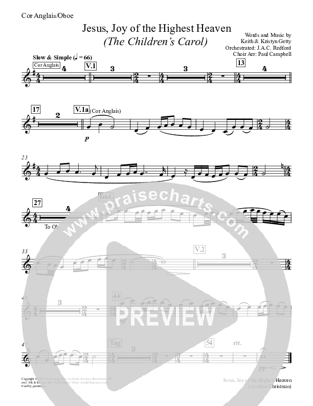 Jesus Joy Of The Highest Heaven (The Children's Carol) Oboe (Keith & Kristyn Getty)