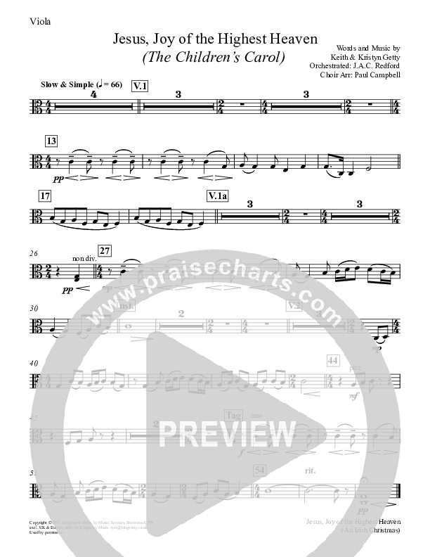 Jesus Joy Of The Highest Heaven (The Children's Carol) Viola (Keith & Kristyn Getty)