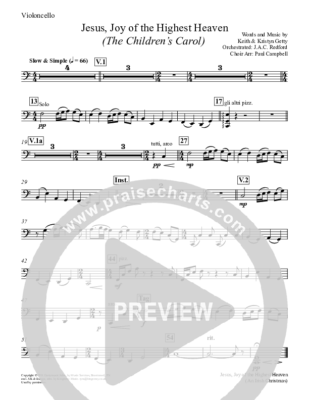 Jesus Joy Of The Highest Heaven (The Children's Carol) Violincello (Keith & Kristyn Getty)