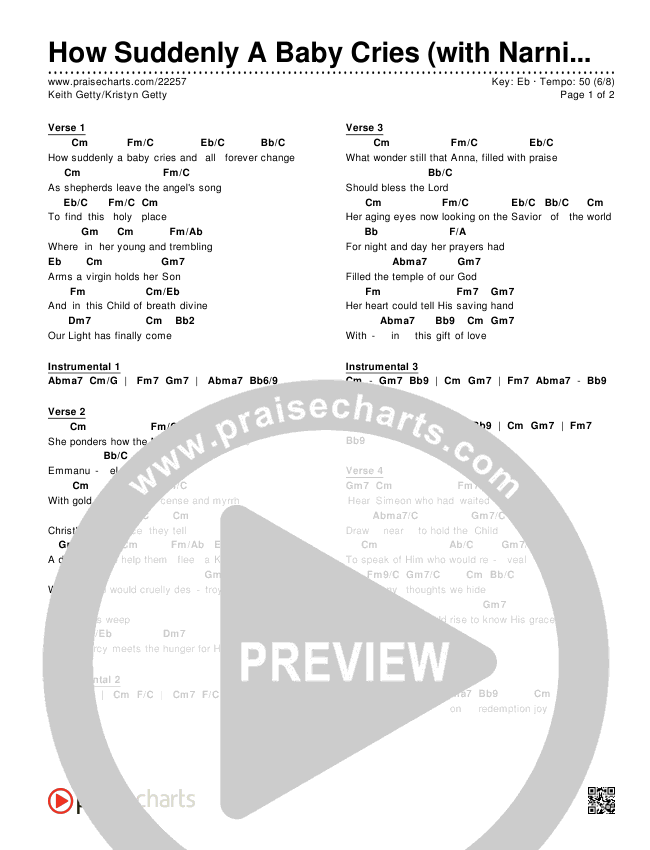 How Suddenly A Baby Cries (with Narnian Reel) Chords & Lyrics (Keith & Kristyn Getty)